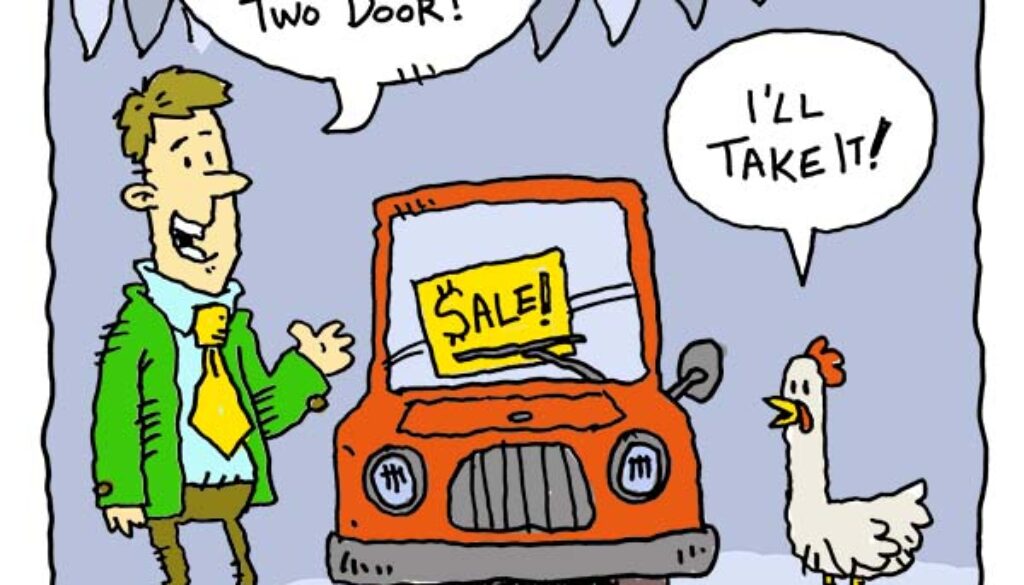a dad joke about a guy selling a car to a chicken